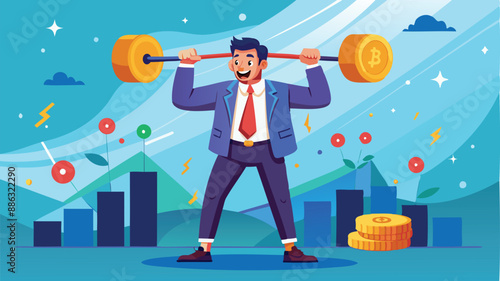 Stock Market Investor Hitting Strength Tester, Celebrating All-Time High Prices for Stocks, Cryptocurrencies, or Gold Investments