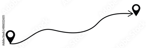 Travel vector icon. Travel from start point and dotted line tracing. Route icon between two points with dotted path and location pin. Location pointer continuous one line drawing. GPS navigation line