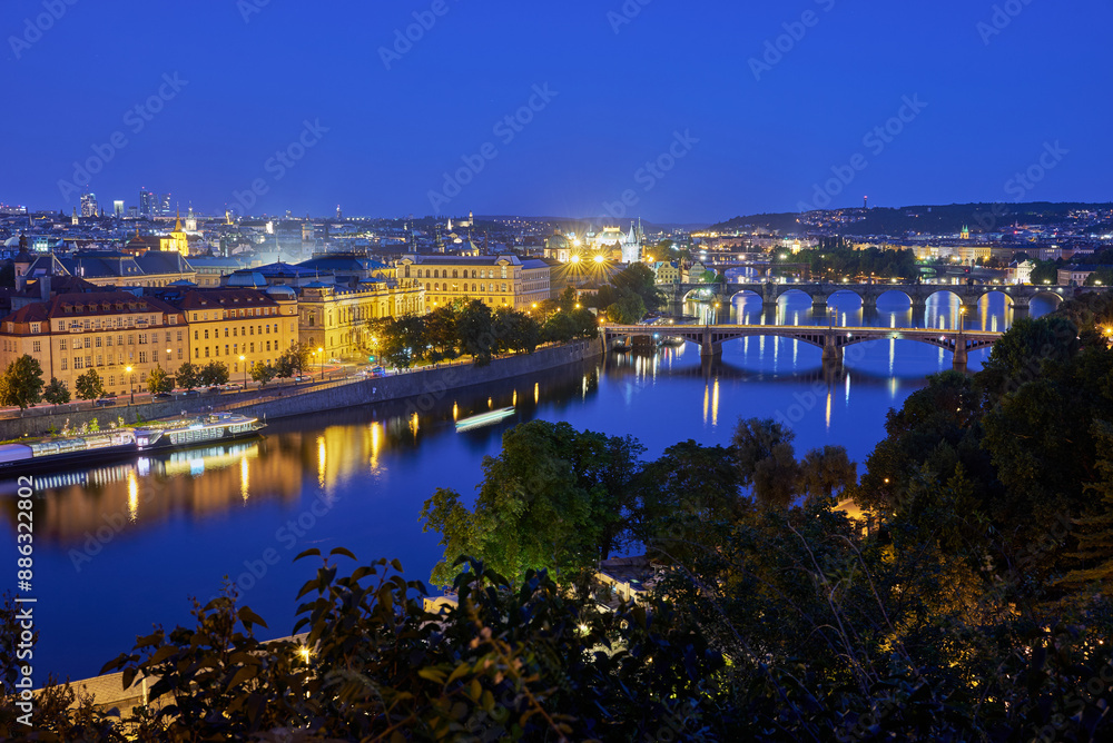 Obraz premium Aerial cityscape evening view of Prague, capital city of Czech Republic, view from Letna park