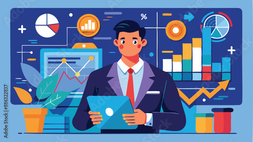 Visionary Businessman Predicting Investment Growth Potential, Analyzing Future Economic Trends and Forecasting Business Success