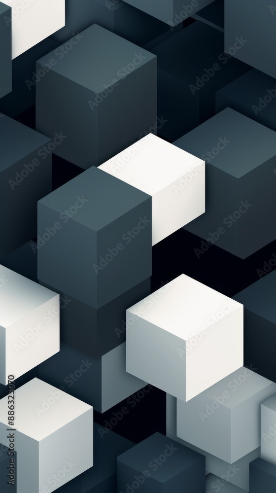 A close-up of a pattern of white and grey cubes, creating an abstract geometric background