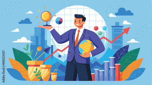 Visionary Businessman Predicting Investment Growth Potential, Analyzing Future Economic Trends and Forecasting Business Success
