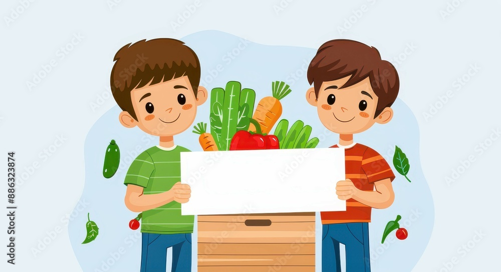 Teenage boys collecting donations for charity, holding Thank you sign over cardboard boxes of food, clothes, toys. Teenage boys collecting donations for charity, holding Thank you sign over cardboard boxes of food, clothes, toys.