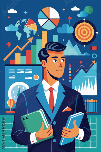 Visionary Businessman Predicting Investment Growth Potential, Analyzing Future Economic Trends and Forecasting Business Success