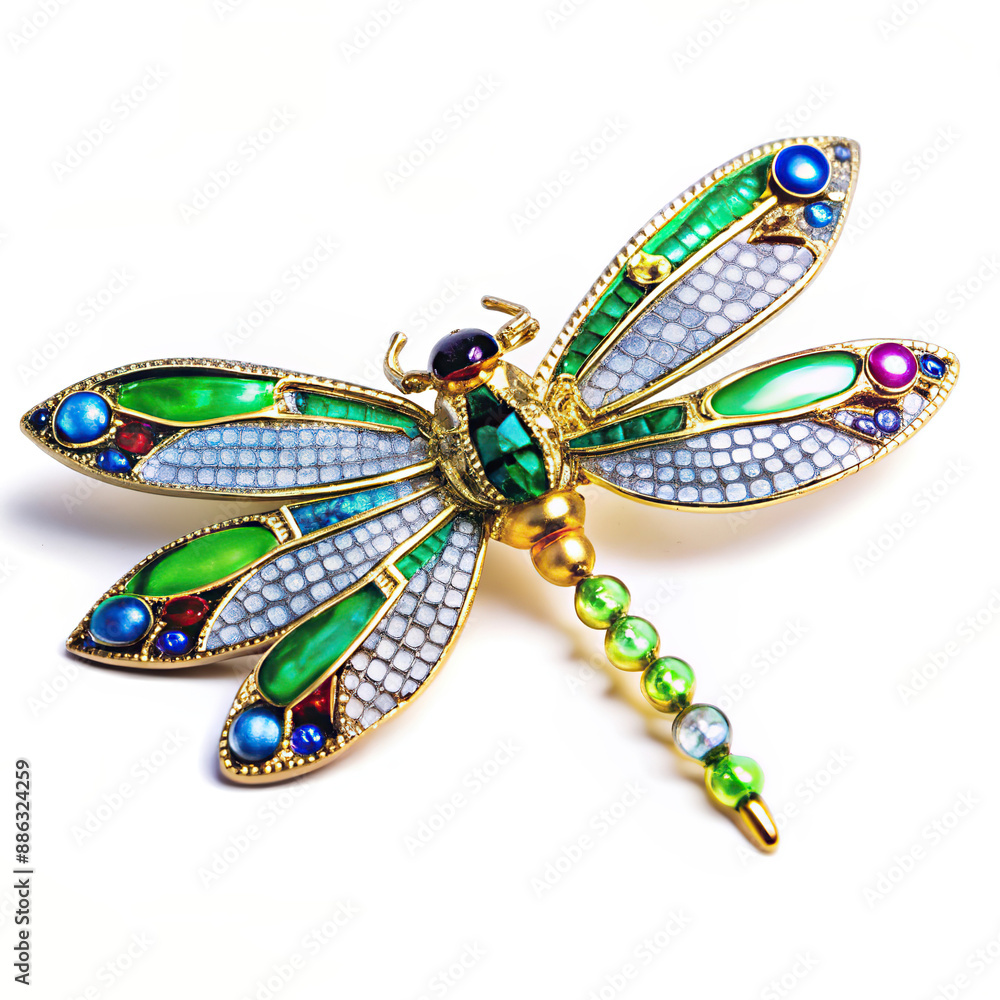 Fototapeta premium Dragonfly brooch: Exquisite jewelry with bright iridescent colors