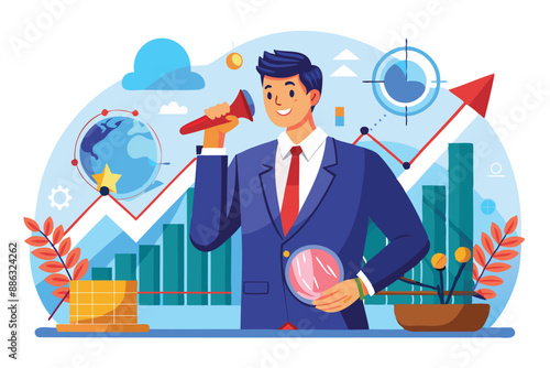 Visionary Businessman Predicting Investment Growth Potential, Analyzing Future Economic Trends and Forecasting Business Success