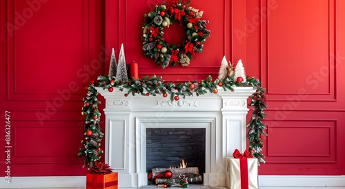 Christmas Fireplace Decor with Wreath and Garland