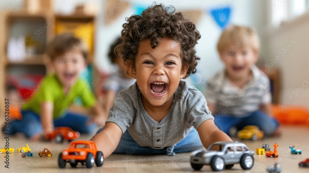 A group of children is seen playing with toy cars indoors. The room is filled with laughter and joy, capturing a moment of shared happiness and playful interaction. A group of children is seen playing with toy cars indoors. The room is filled with laughter and joy, capturing a moment of shared happiness and playful interaction.