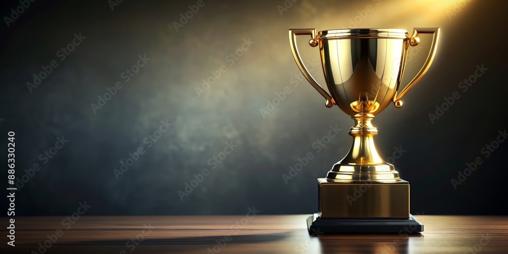 Shiny golden trophy on a pedestal , achievement, success, first place, victory, champion, award, prize, competition