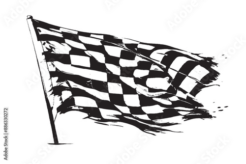Monochrome Grunge Racing Flag with Checkerboard Texture