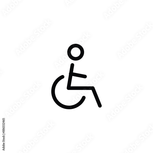 disabled wheelchair black outline icon round rounded circle badge stamp label isolated on transparent background