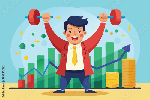 Stock Market Investor Hitting Strength Tester, Celebrating All-Time High Prices for Stocks, Cryptocurrencies, or Gold Investments