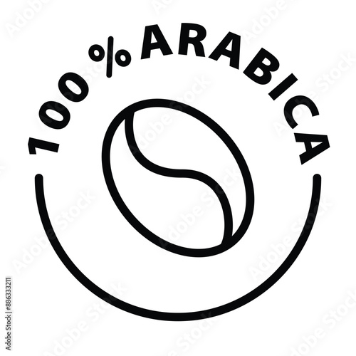 100% arabica coffee black outline icon round rounded circle badge stamp label isolated on transparent background