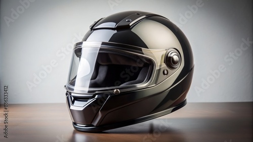 Close up of a black helmet with visor , safety, protection, headgear, gear, equipment, motorcycle, biking, sports, close-up