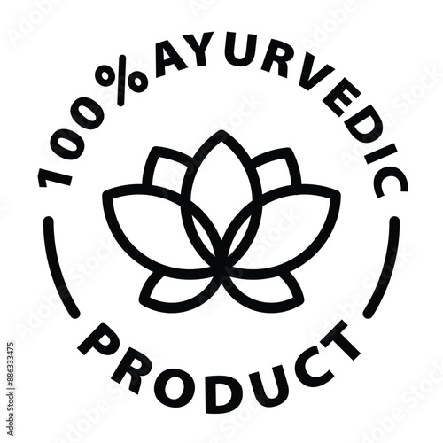 ayurvedic product black outline icon round rounded circle badge stamp label isolated on transparent background