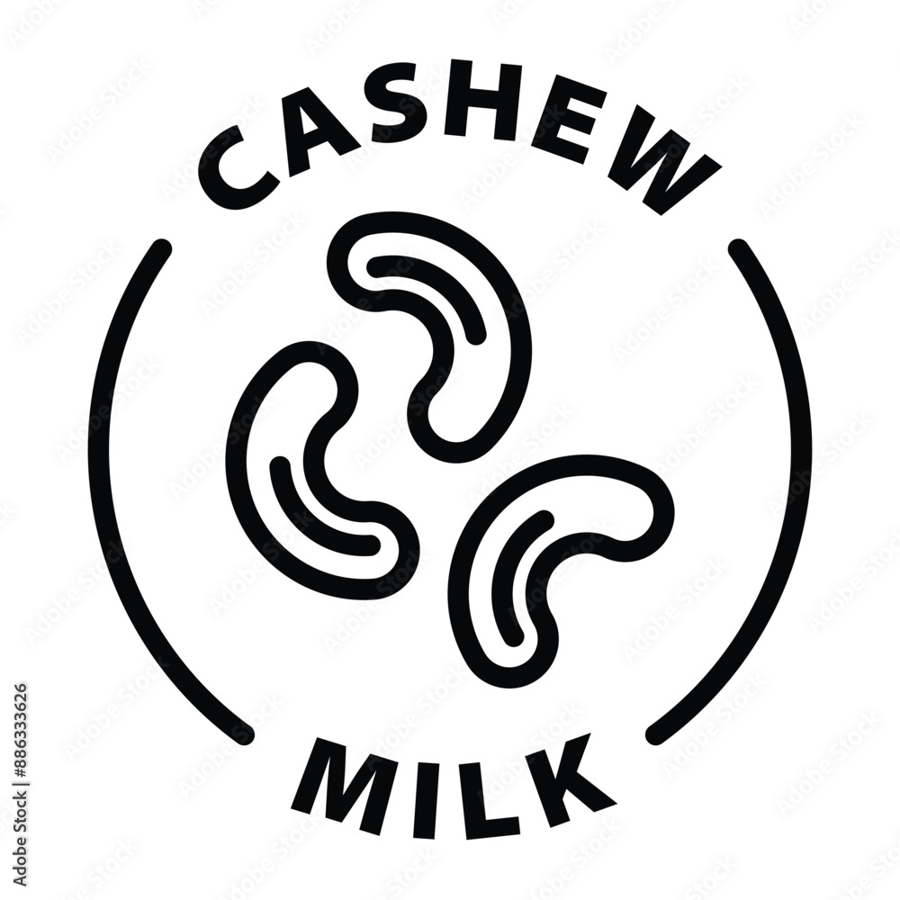 cashew milk black outline icon round rounded circle badge stamp label isolated on transparent background cashew milk black outline icon round rounded circle badge stamp label isolated on transparent background