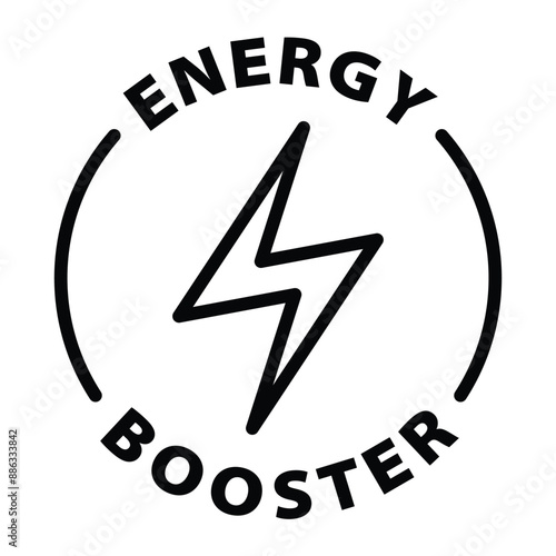 energy booster black outline icon round rounded circle badge stamp label isolated on transparent background