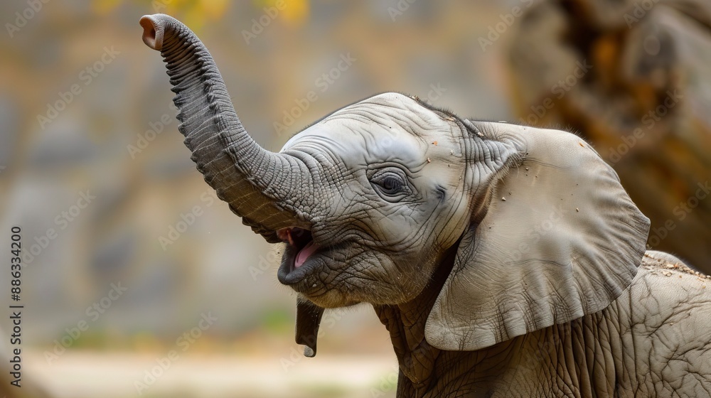 Fototapeta premium The cheerful elephant playing alone