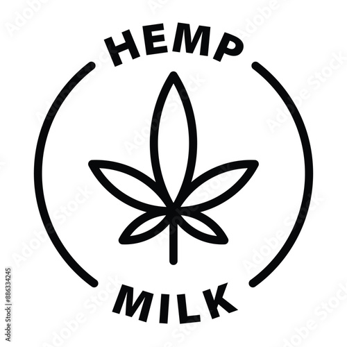 hemp milk black outline icon round rounded circle badge stamp label isolated on transparent background