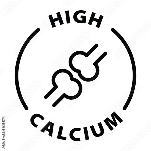 high calcium black outline icon round rounded circle badge stamp label isolated on transparent background