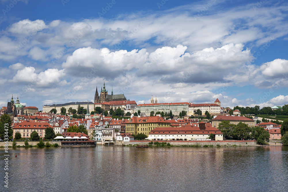 Cityscape view of Prague castle, Vltava river and Mala strana district in Prague, capital of Czech republic Cityscape view of Prague castle, Vltava river and Mala strana district in Prague, capital of Czech republic