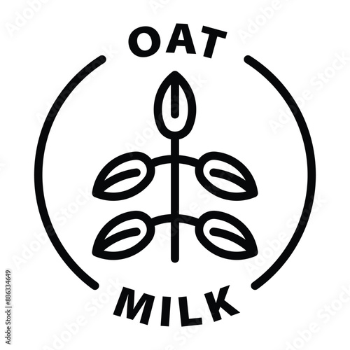 oat milk black outline icon round rounded circle badge stamp label isolated on transparent background