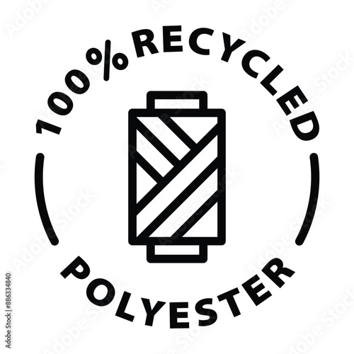 recycled polyester black outline icon round rounded circle badge stamp label isolated on transparent background