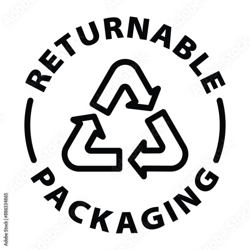 returnable packaging black outline icon round rounded circle badge stamp label isolated on transparent background photo