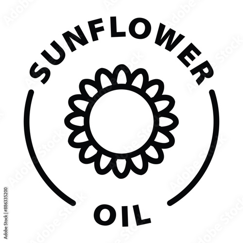 sunflower oil black outline icon round rounded circle badge stamp label isolated on transparent background
