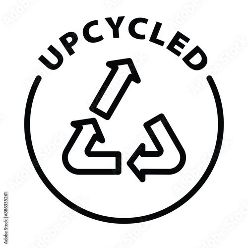 upcycled black outline icon round rounded circle badge stamp label isolated on transparent background
