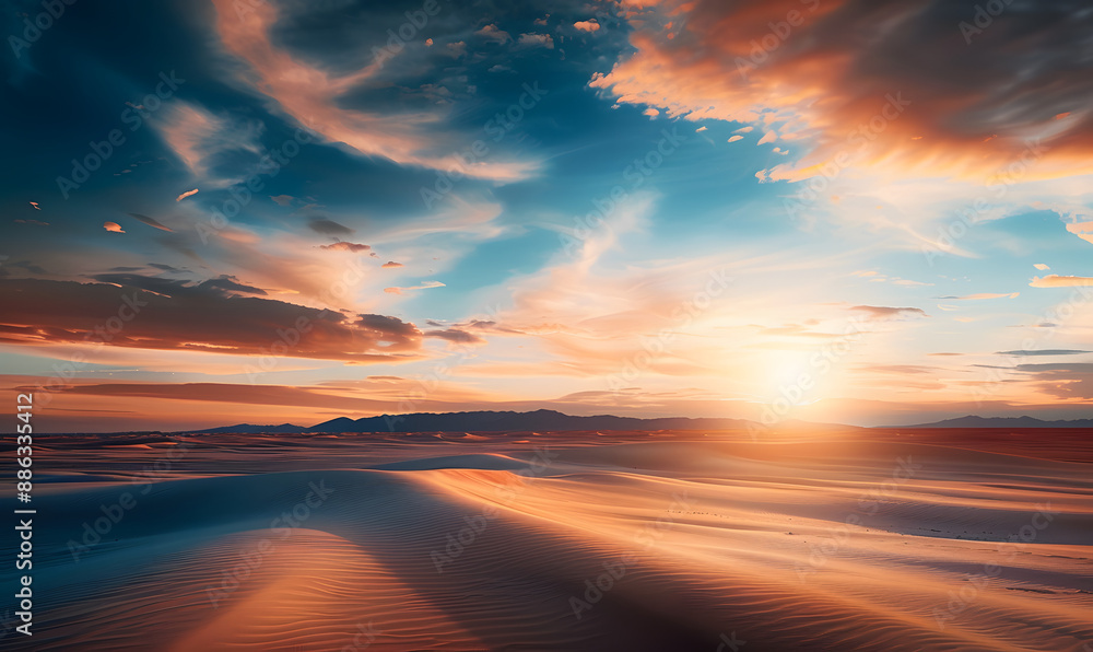 Fototapeta premium Sunset over the desert landscape background.