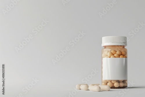 Medical Prescription Pills in Photorealistic Style on White Background - Neutral Tones Pharmacy Concept photo