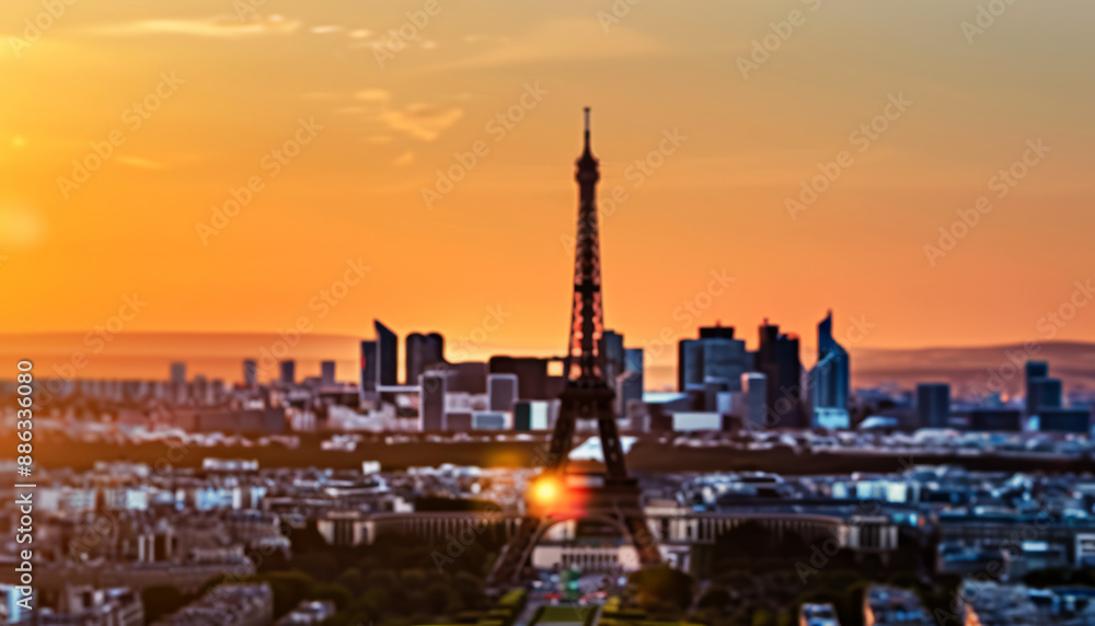 Obraz premium backdrop of a Paris cityscape at sunset,