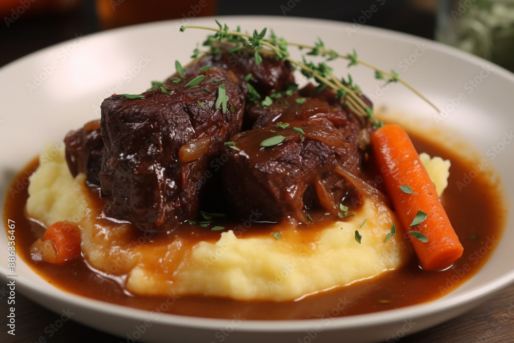 Short ribs with mash potato and carrot generative AI Short ribs with mash potato and carrot generative AI