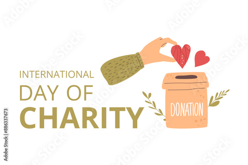 International day of charity template. Fundraising holiday greeting card. Vector illustration.