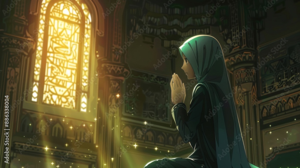 Woman Praying in a Mosque