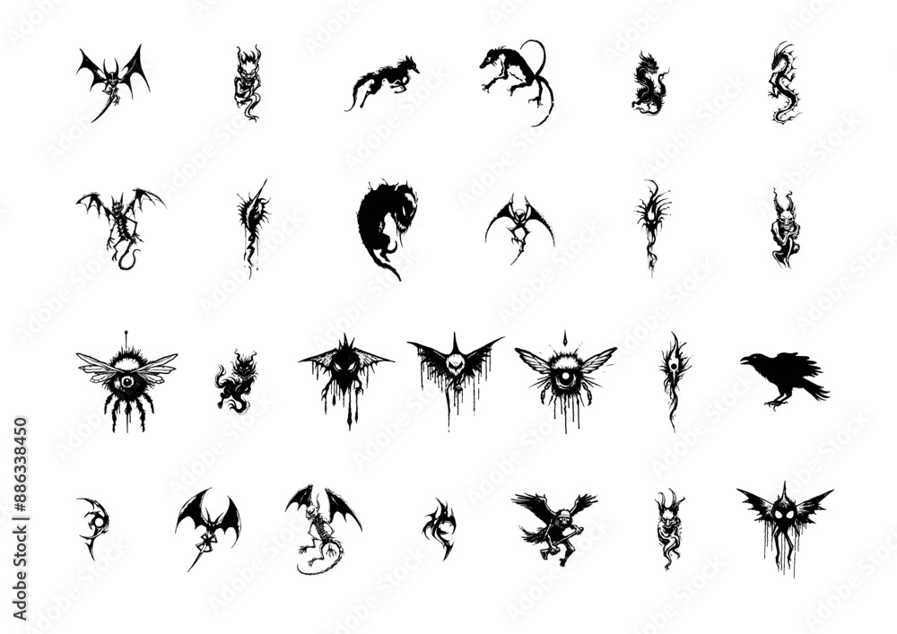 Set of Handcrafted Medieval Horror Monster Fear Graphic Design Vector Elements Ressources SVG Illustration Set of Handcrafted Medieval Horror Monster Fear Graphic Design Vector Elements Ressources SVG Illustration