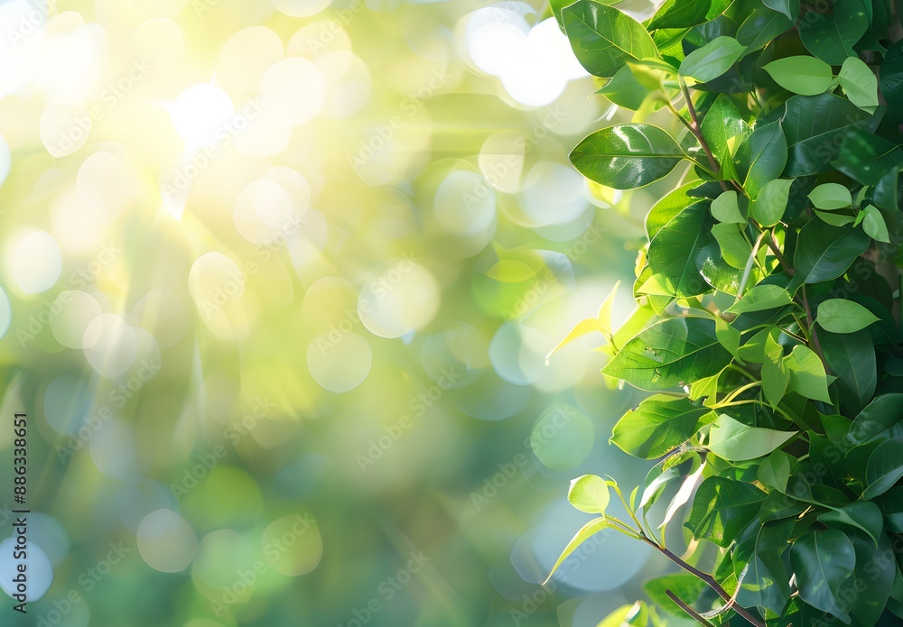 Green Leaves Sun Rays Blurred Background Green Leaves Sun Rays Blurred Background