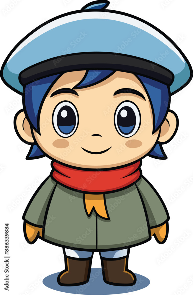 cute cartoon in winter outfit vector illustration, Winter kid cute cartoon in winter outfit vector illustration, Winter kid