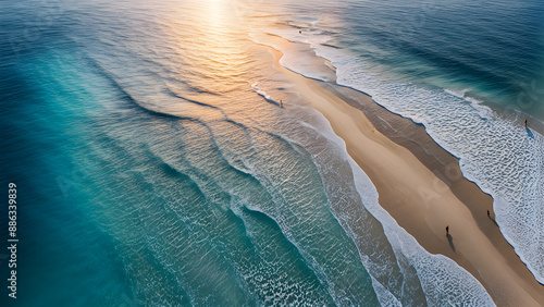 Aerial perspective, clean and beautiful ocean currents, white sandy beaches, landscape background image photo