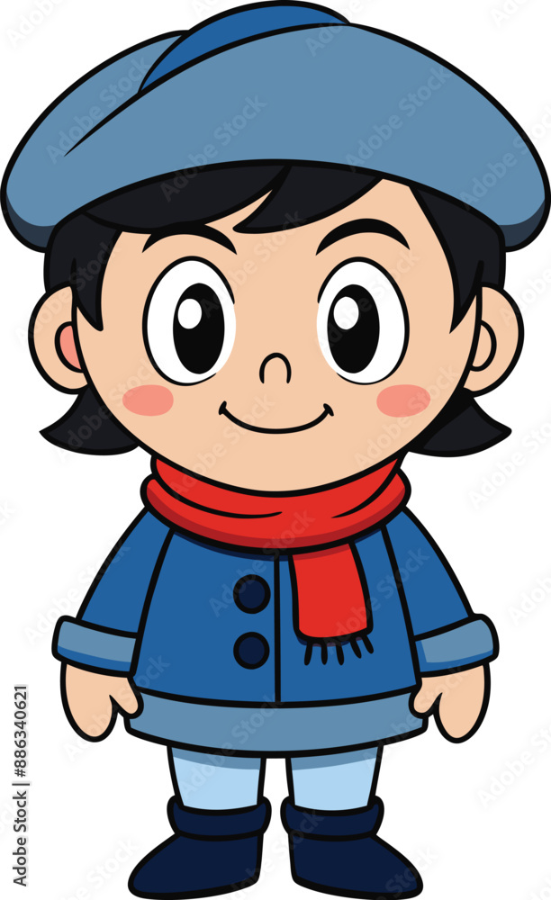 cute cartoon in winter outfit vector illustration, Winter kid cute cartoon in winter outfit vector illustration, Winter kid