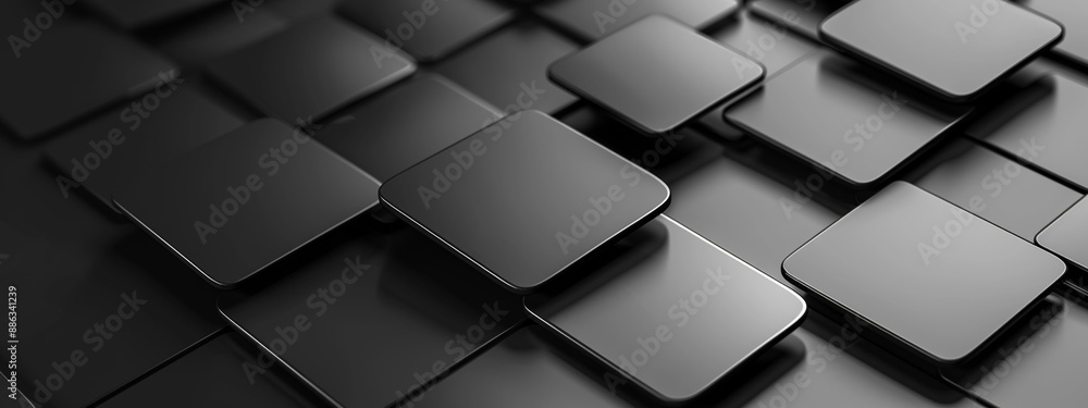 Black color 3D square pattern on banner with shadow. Abstract black geometric background Black color 3D square pattern on banner with shadow. Abstract black geometric background