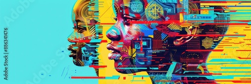 Colorful side profile of a futuristic human head photo