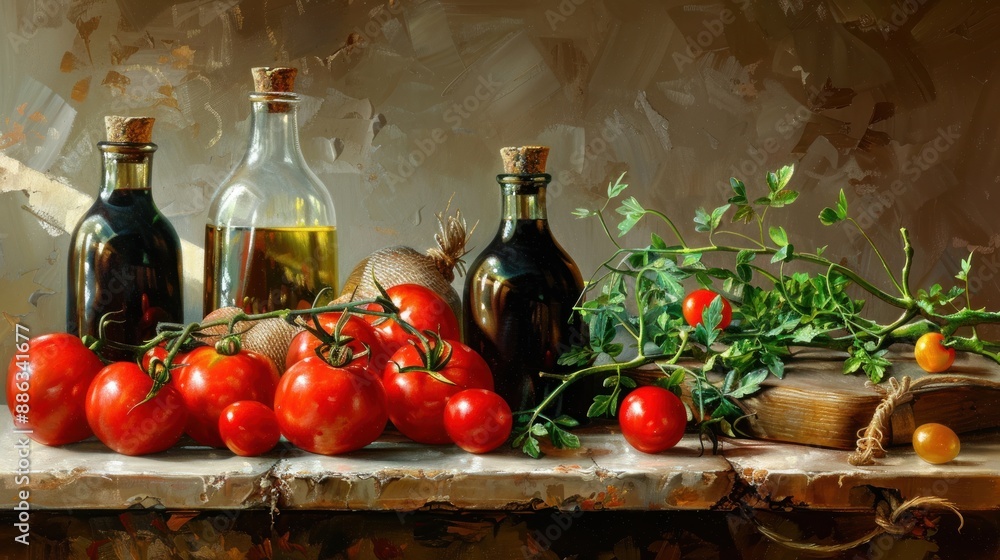 Still Life with Tomatoes, Olives, and Vinegars Still Life with Tomatoes, Olives, and Vinegars
