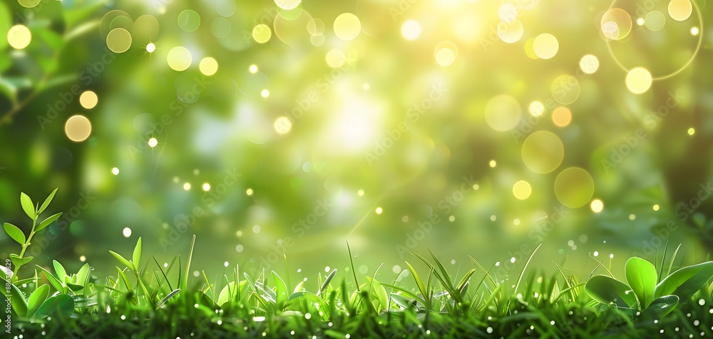 Fototapeta premium Green Grass Bokeh Background for Product Presentation