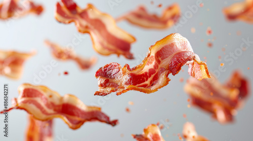 Delicious bacon flies on a white background. Background for design.