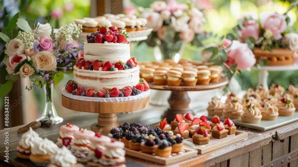 Elegant Dessert Table with Variety of Cakes and Pastries Elegant Dessert Table with Variety of Cakes and Pastries