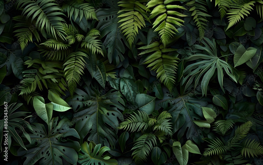 Dark Green Jungle Wall with Ferns Dark Green Jungle Wall with Ferns
