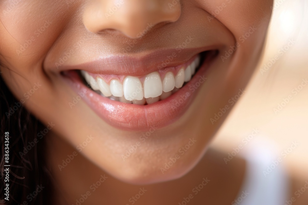 A closeup photograph of a young South Asian woman's face, focusing on her smile. Her teeth are clean and white A closeup photograph of a young South Asian woman's face, focusing on her smile. Her teeth are clean and white