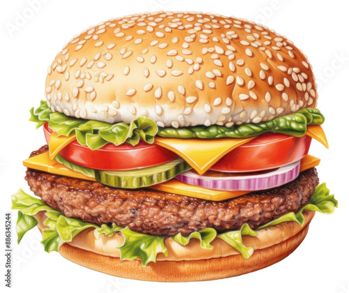 PNG Hamburger food vegetable freshness, digital paint illustration.